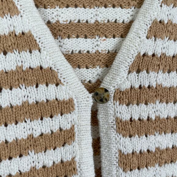 Madewell Open Knit Striped Cardigan Sweater White Tan Button Front Cotton XS - Picture 11 of 15